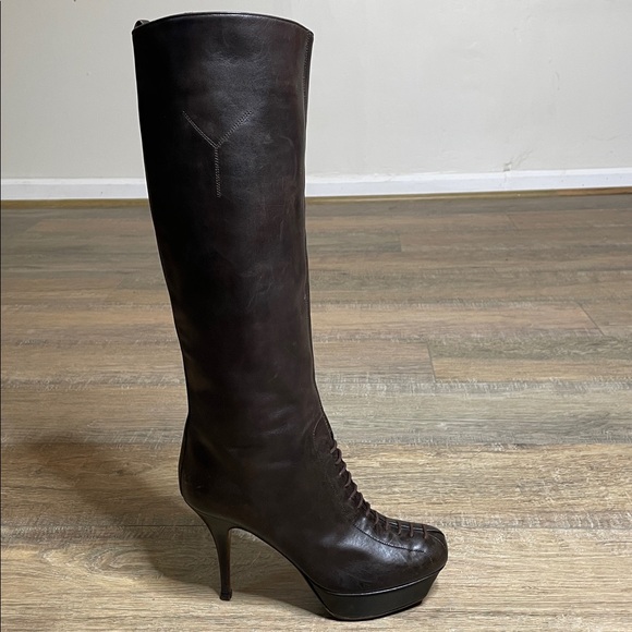 Yves Saint Laurent YSL Brown Tribute platform knee High Heeled Leather Boots 40 - Picture 3 of 17